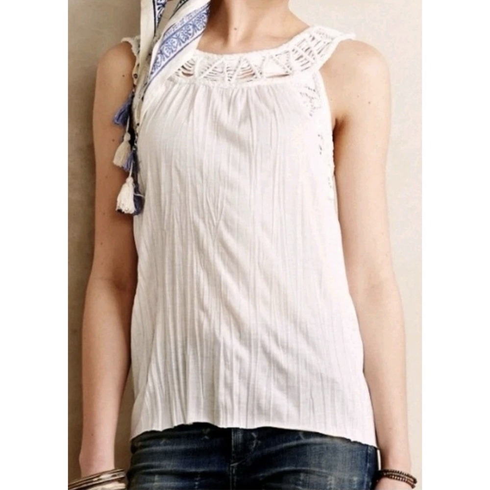 Anthropologie Meadow Rue Women's White Tank Top Size Small Lace Crochet‎ Boho